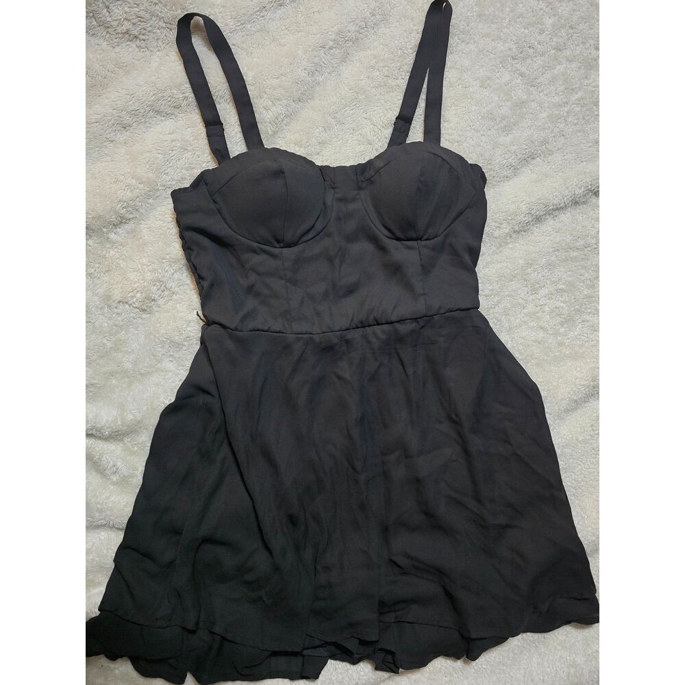 Lily Rose Black Bustier Mini Dress Ruffle Layered Hem Medium